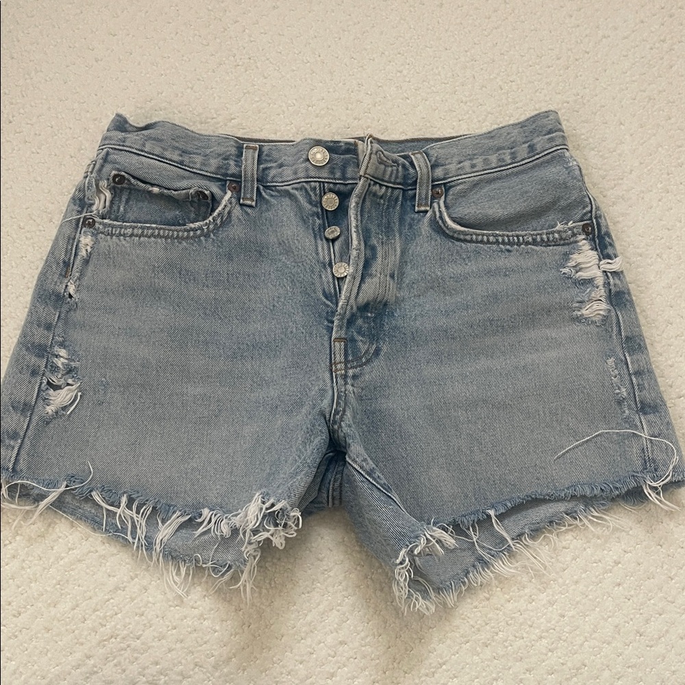 Agolde Light Blue Distressed Jean Shorts